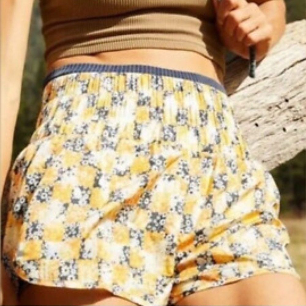 Free People Movement The Way Home Yellow Print Shorts Large B2